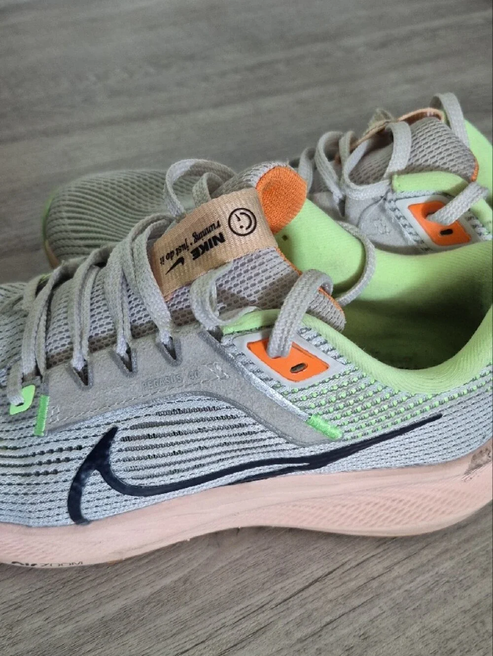 Nike Men’s Air ZOOM Running Sneakers in Light Gray, Lime and Orange